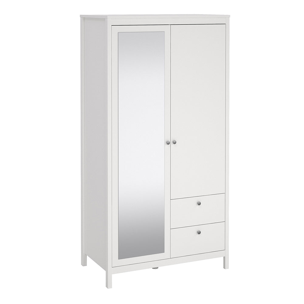 madrid wardrobe with 1 door 1 mirror door 2 drawers white
