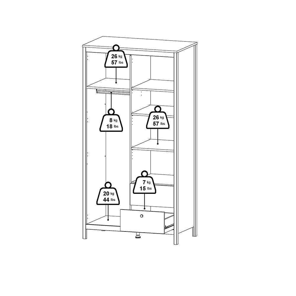 madrid wardrobe with 1 door 1 mirror door 2 drawers white