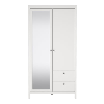 madrid wardrobe with 1 door 1 mirror door 2 drawers white