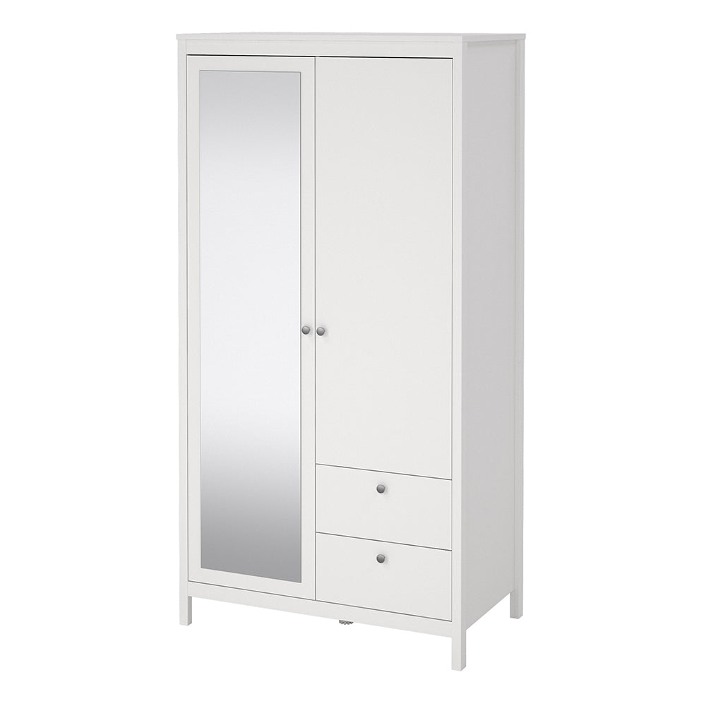 madrid wardrobe with 1 door 1 mirror door 2 drawers white