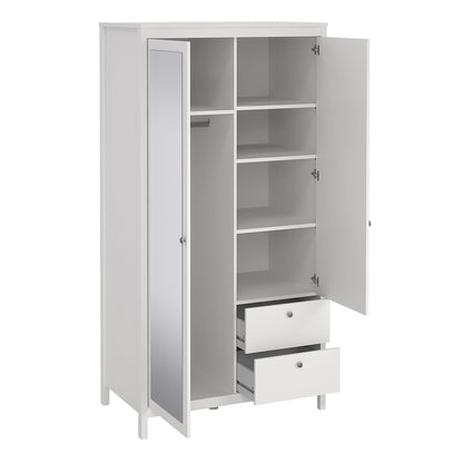 madrid wardrobe with 1 door 1 mirror door 2 drawers white