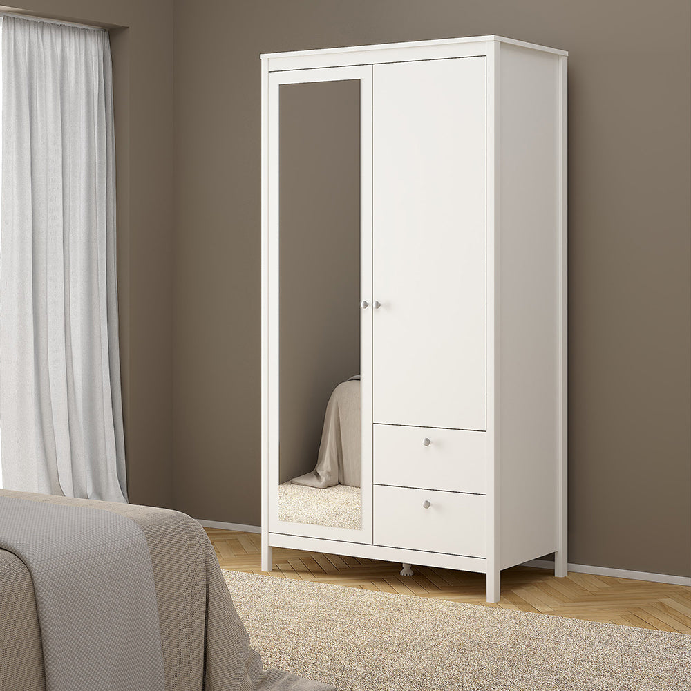 madrid wardrobe with 1 door 1 mirror door 2 drawers white