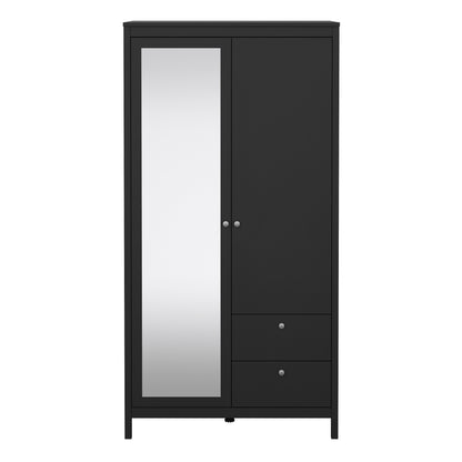 madrid wardrobe with 1 door 1 mirror door 2 drawers matt black