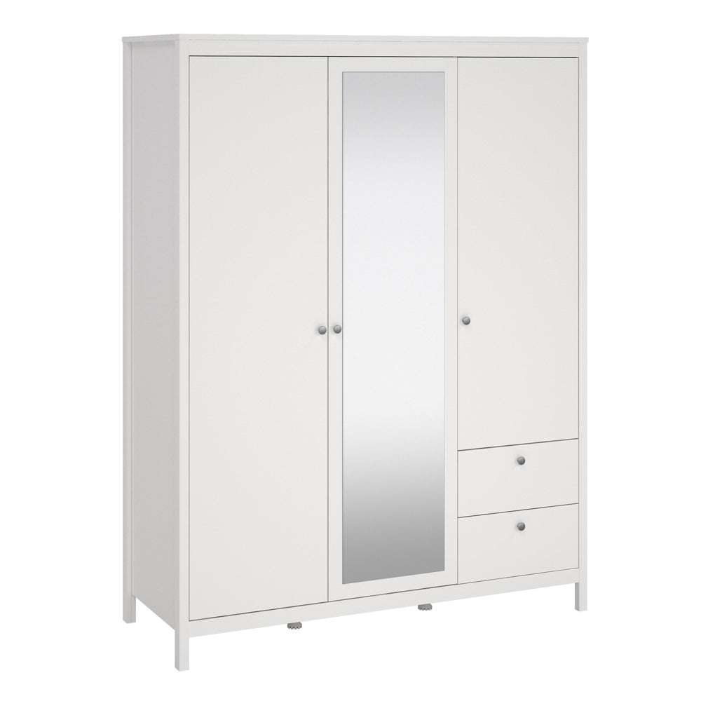 madrid  wardrobe with 2 doors 1 mirror door 2 drawers white