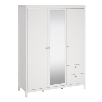 madrid  wardrobe with 2 doors 1 mirror door 2 drawers white
