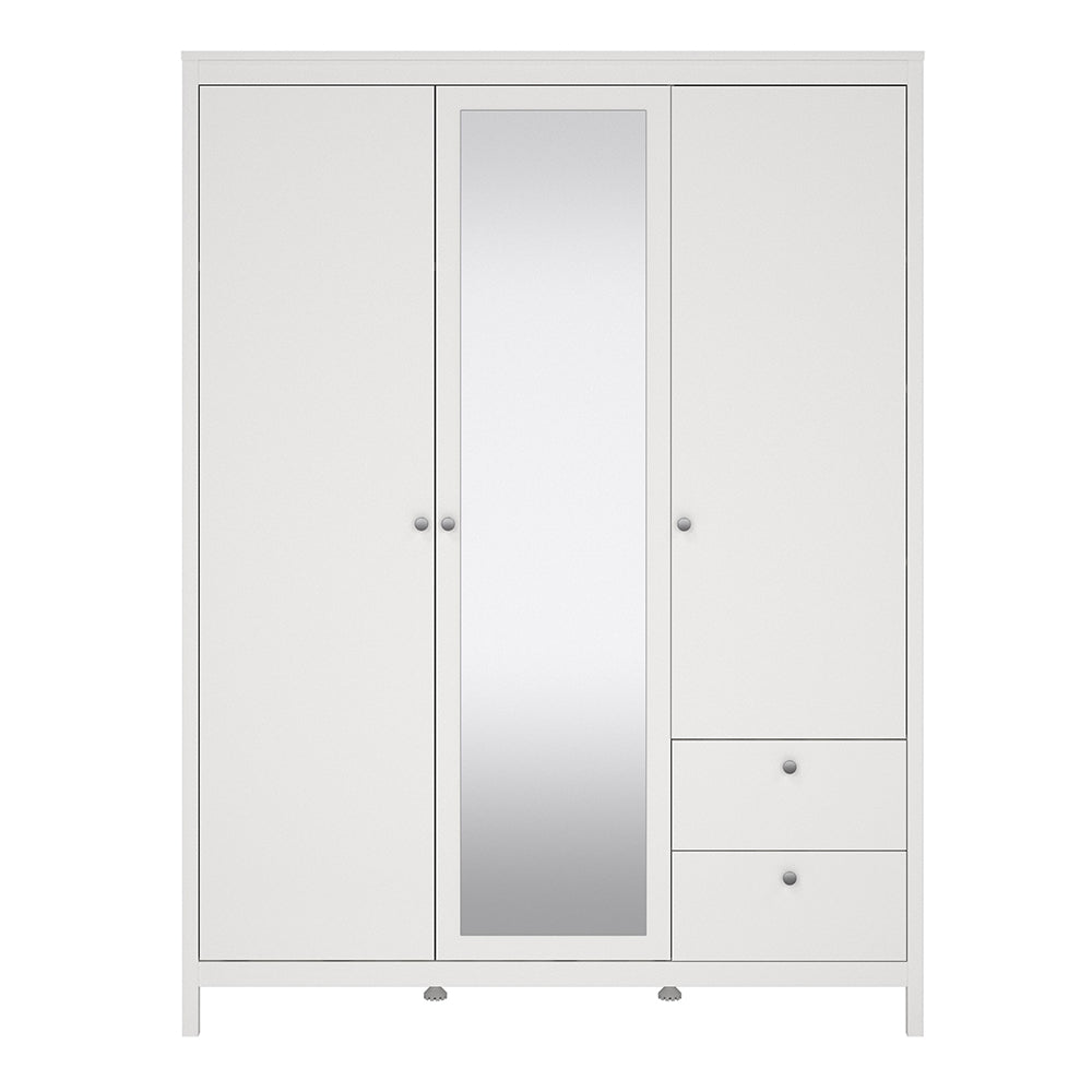 madrid  wardrobe with 2 doors 1 mirror door 2 drawers white