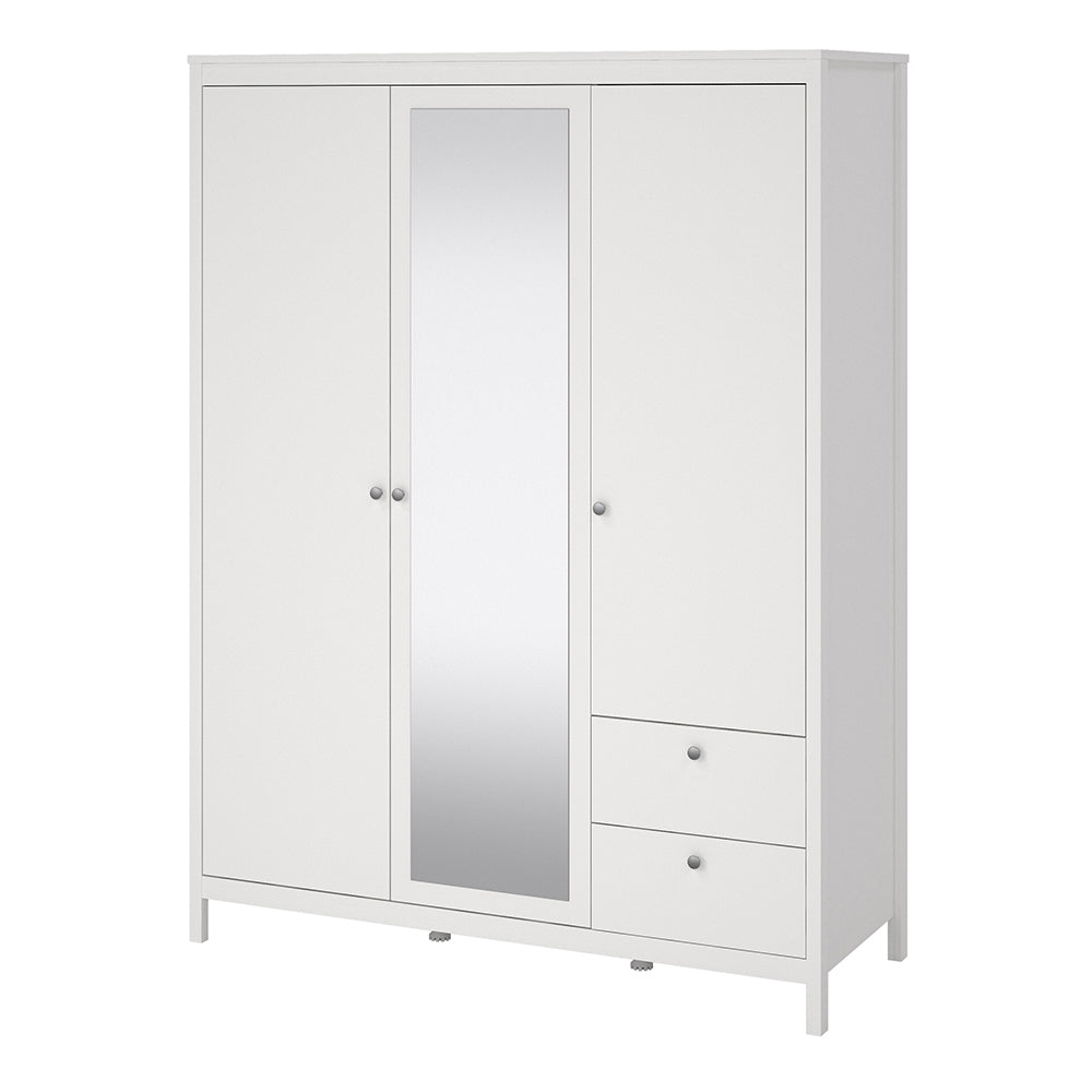 madrid  wardrobe with 2 doors 1 mirror door 2 drawers white