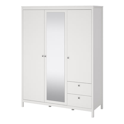 madrid  wardrobe with 2 doors 1 mirror door 2 drawers white