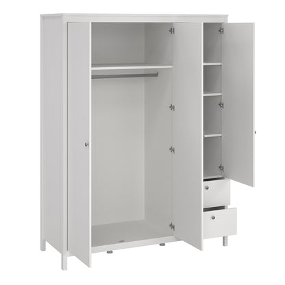 madrid  wardrobe with 2 doors 1 mirror door 2 drawers white