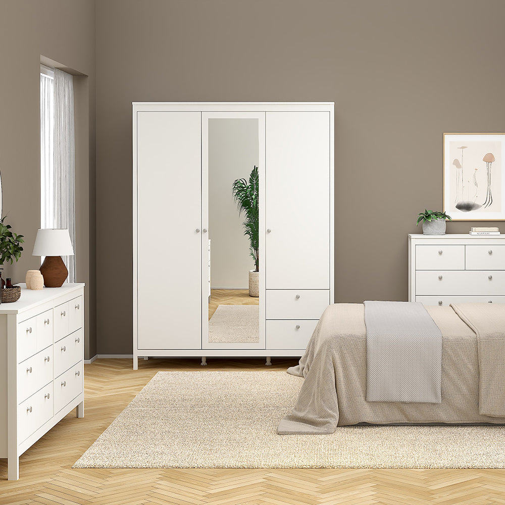 madrid  wardrobe with 2 doors 1 mirror door 2 drawers white