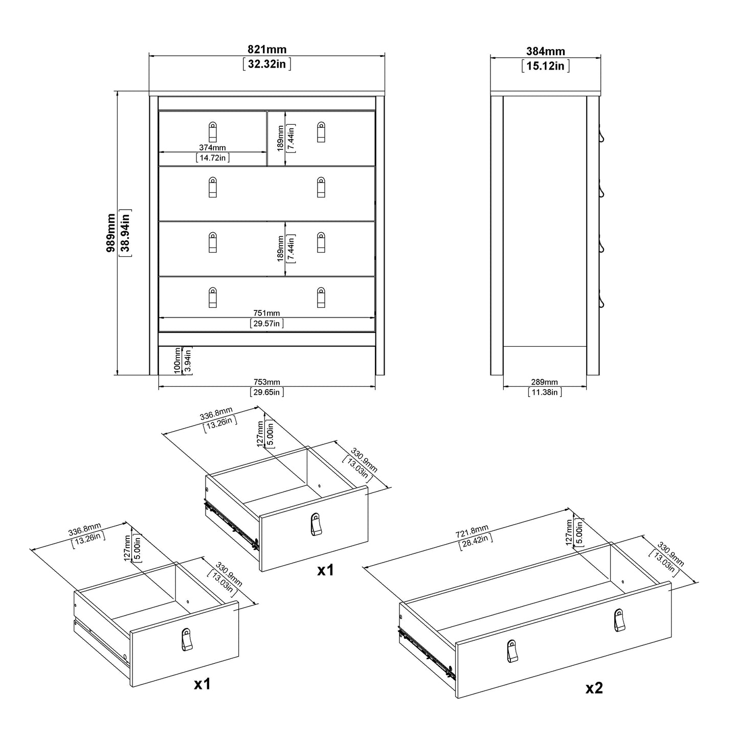 madrid chest 3+2 drawers in white