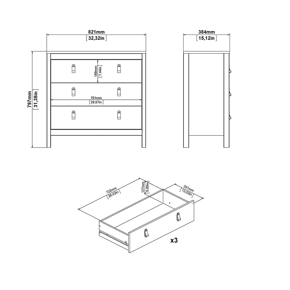 madrid chest 3 drawers in white