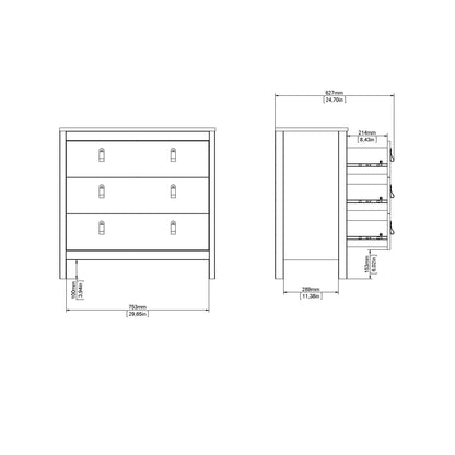 madrid chest 3 drawers in matt black
