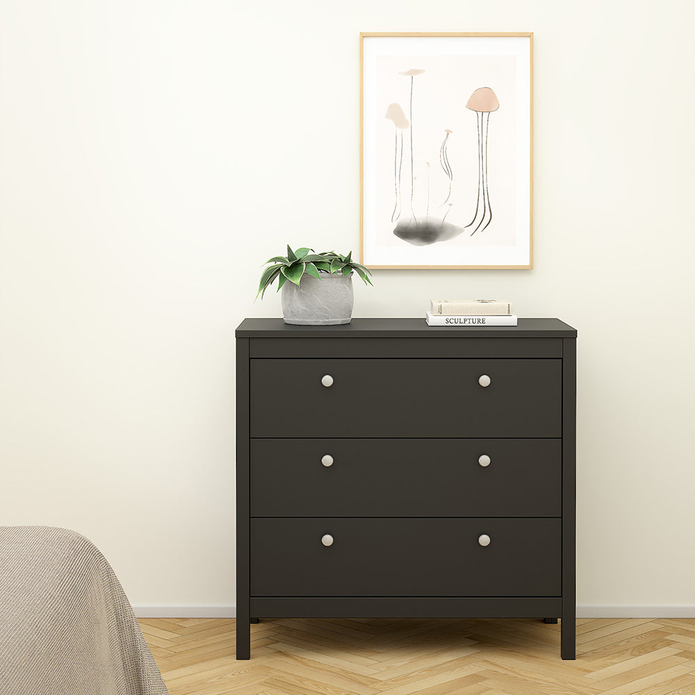 madrid chest 3 drawers in matt black