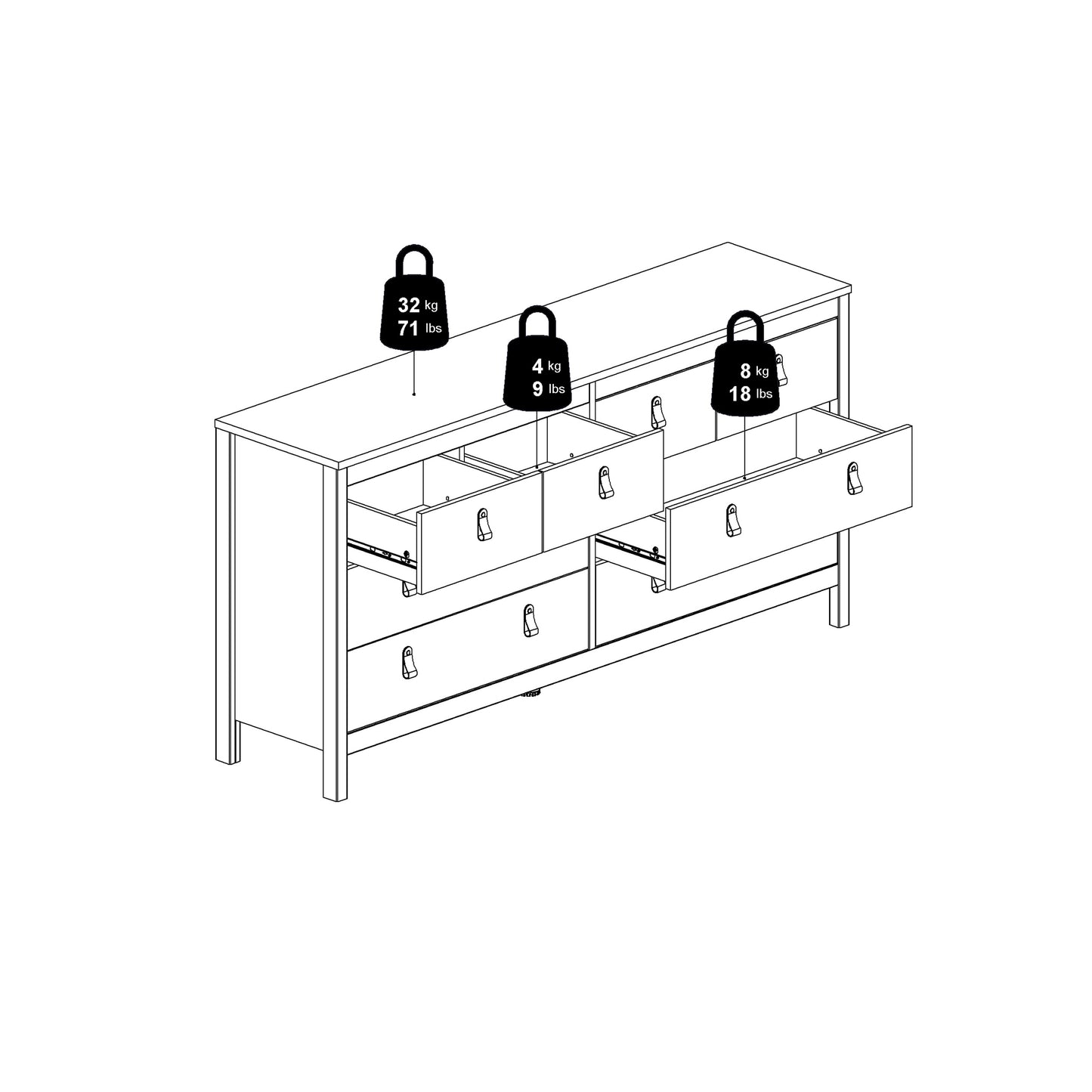 madrid double dresser 4+4 drawers in white