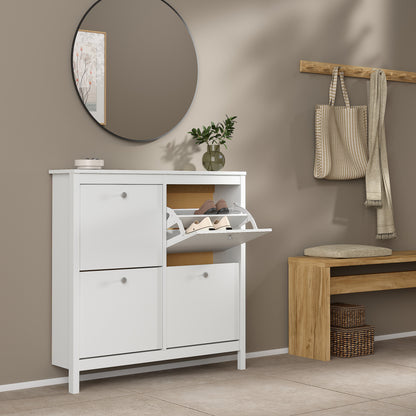 madrid shoe cabinet 4 flip down doors in white