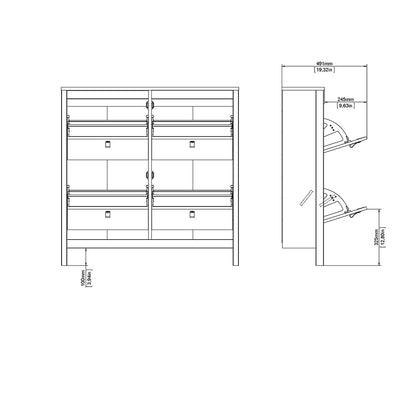 madrid shoe cabinet 4 flip down doors in matt black