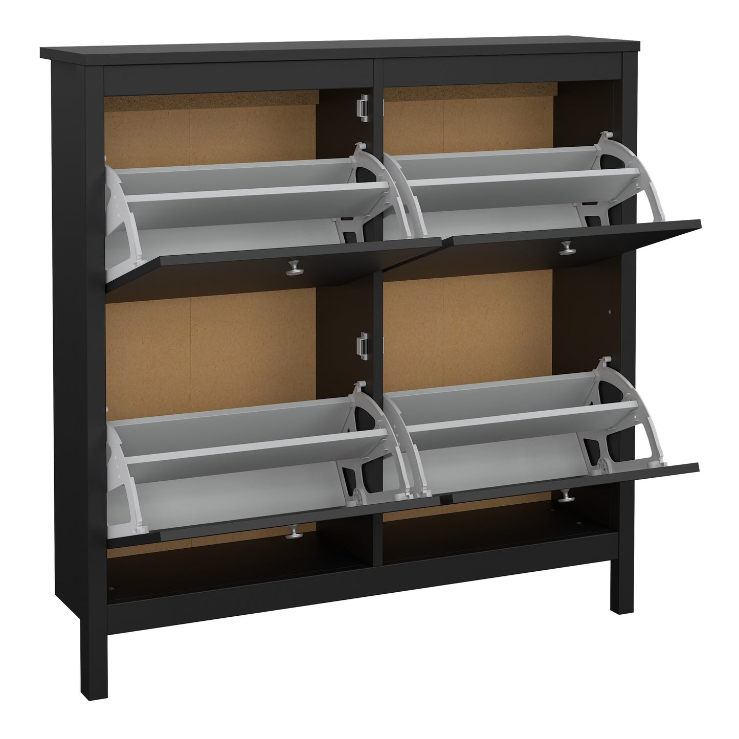 madrid shoe cabinet 4 flip down doors in matt black