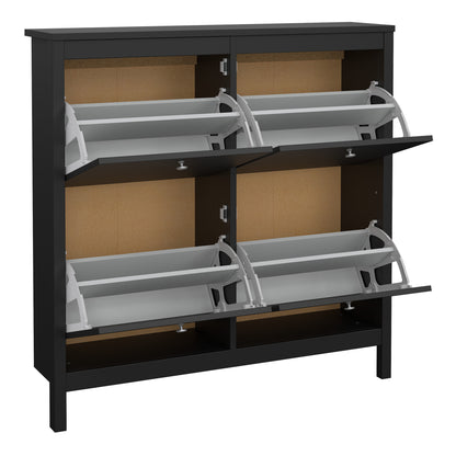 madrid shoe cabinet 4 flip down doors in matt black