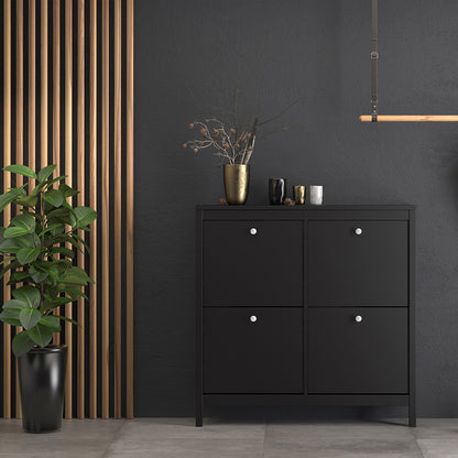 madrid shoe cabinet 4 flip down doors in matt black