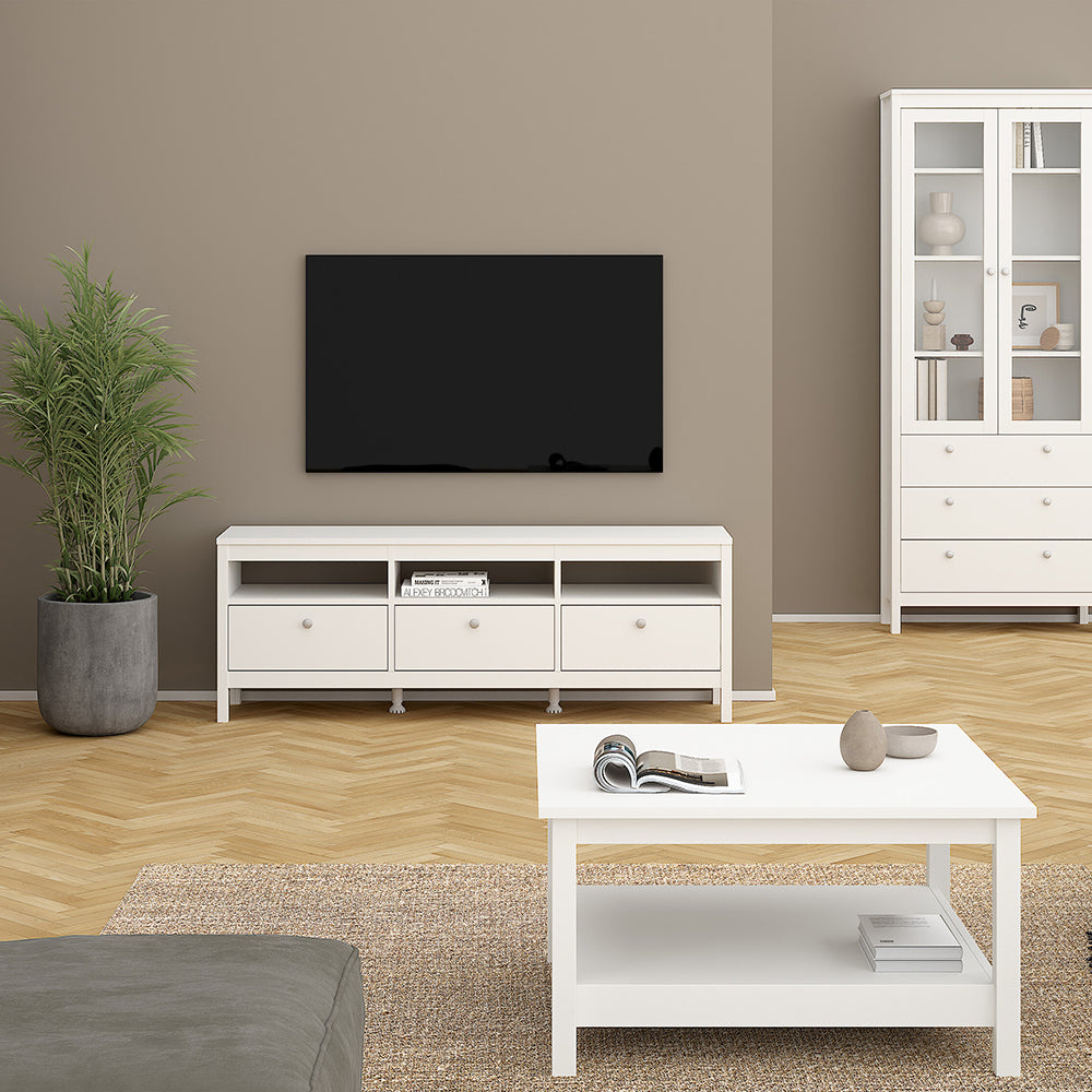 madrid tv unit 3 drawers in white