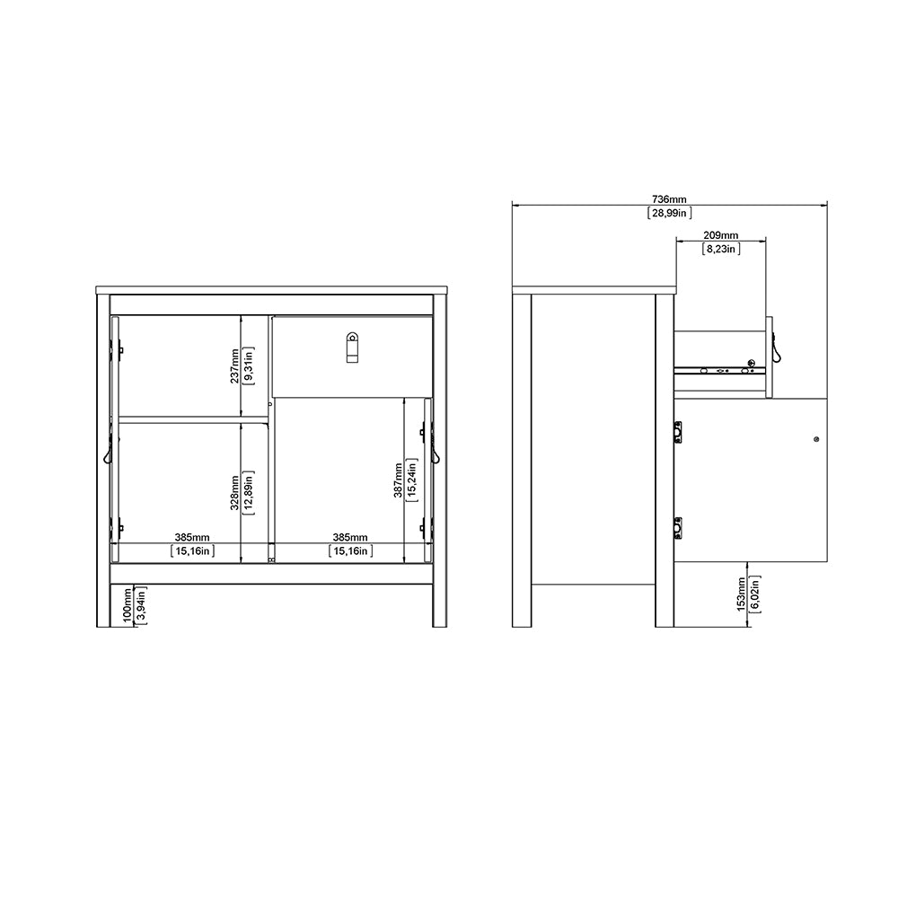 madrid sideboard 2 doors 1 drawer in white