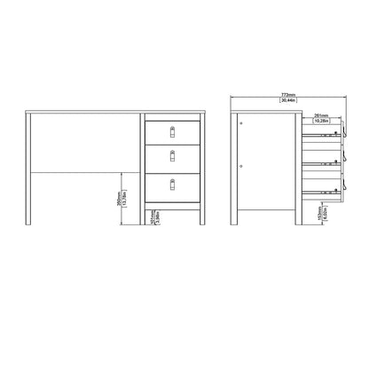 madrid desk 3 drawers white