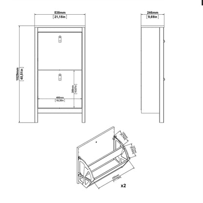 madrid shoe cabinet 2 flip down doors matt black