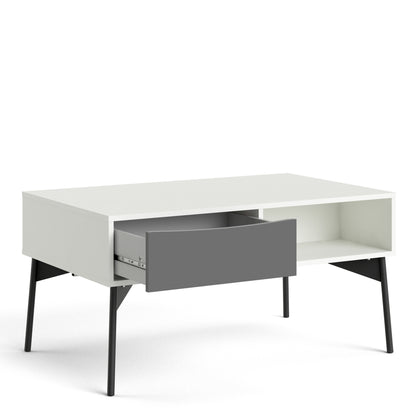 fur coffee table with 1 drawer in grey and white