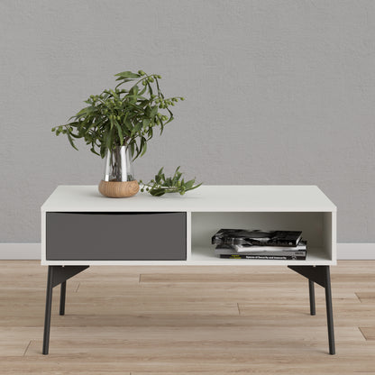 fur coffee table with 1 drawer in grey and white