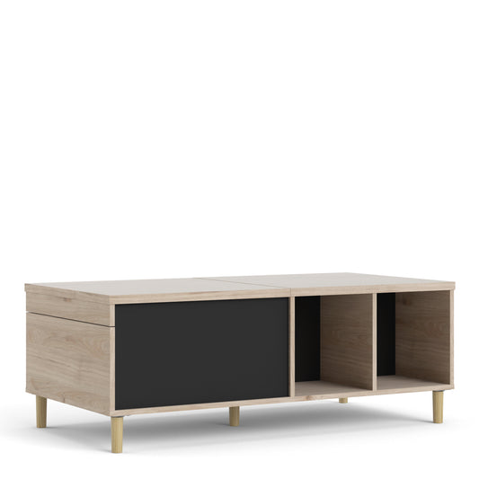 rome coffee table with sliding top in jackson hickory oak and matt black