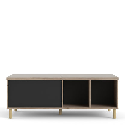 rome coffee table with sliding top in jackson hickory oak and matt black