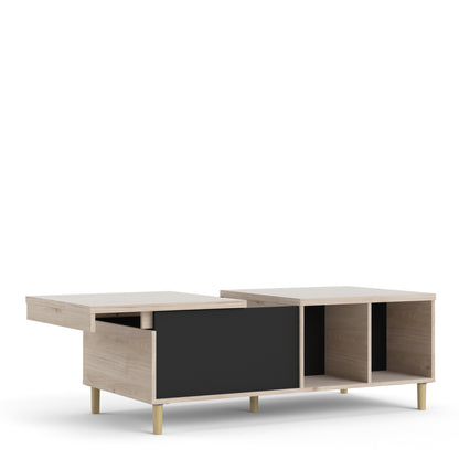 rome coffee table with sliding top in jackson hickory oak and matt black