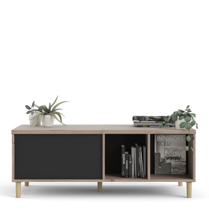 rome coffee table with sliding top in jackson hickory oak and matt black