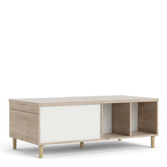 rome coffee table with sliding top in jackson hickory oak and matt white