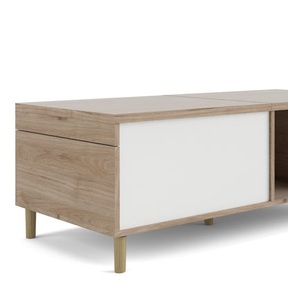 rome coffee table with sliding top in jackson hickory oak and matt white