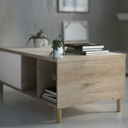 rome coffee table with sliding top in jackson hickory oak and matt white