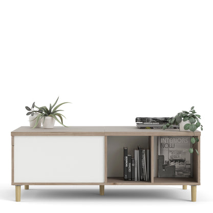 rome coffee table with sliding top in jackson hickory oak and matt white
