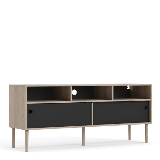 rome tv unit 2 sliding doors in jackson hickory oak and matt black