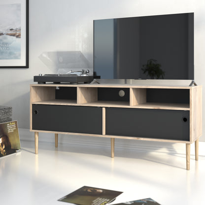 rome tv unit 2 sliding doors in jackson hickory oak and matt black