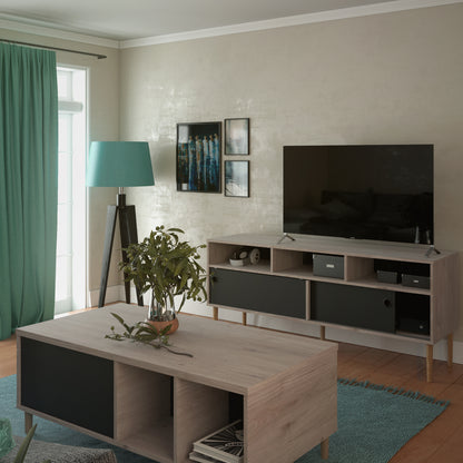 rome tv unit 2 sliding doors in jackson hickory oak and matt black