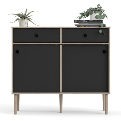 rome sideboard 2 sliding doors 2 drawers in jackson hickory oak and matt black