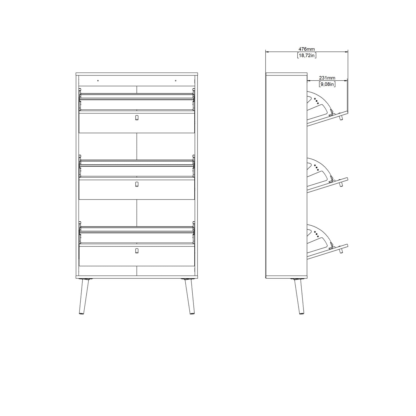 cumbria shoe cabinet 3 flip down doors white