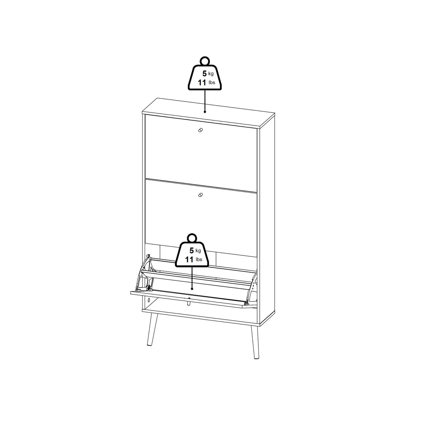 cumbria shoe cabinet 3 flip down doors white