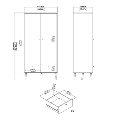 cumbria wardrobe with 2 doors + 2 drawers white