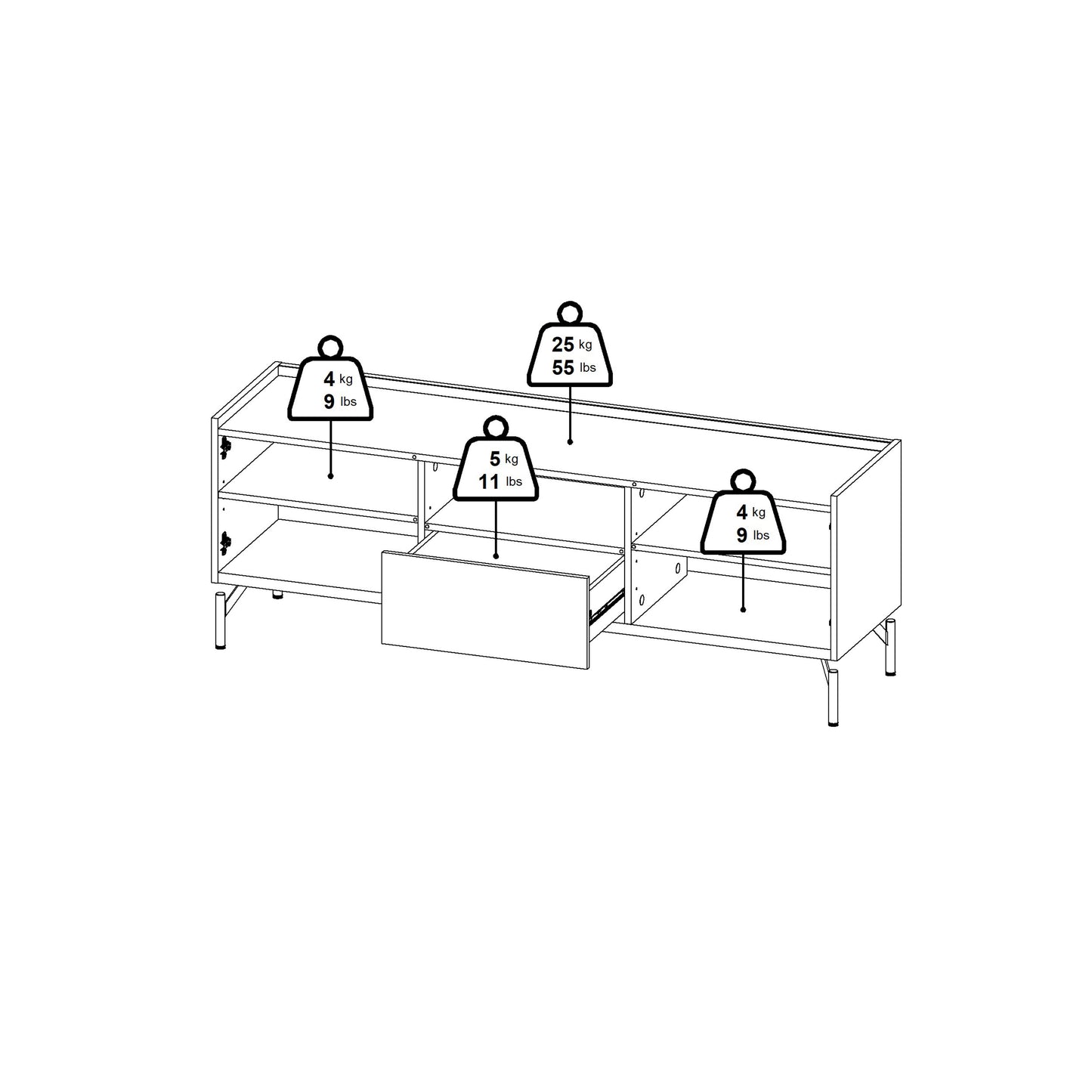 kendall tv-unit with 2 doors + 1 drawer oak and black