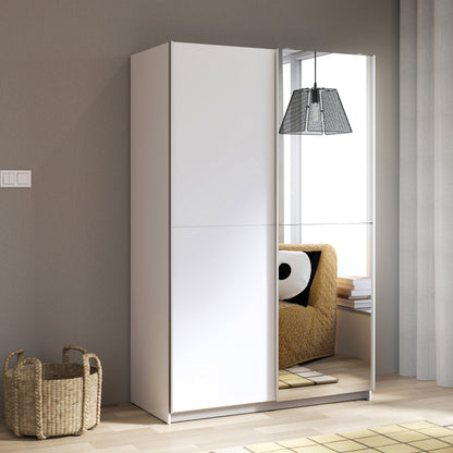 babetta 2 door sliding wardrobe in matt white with mirrored door