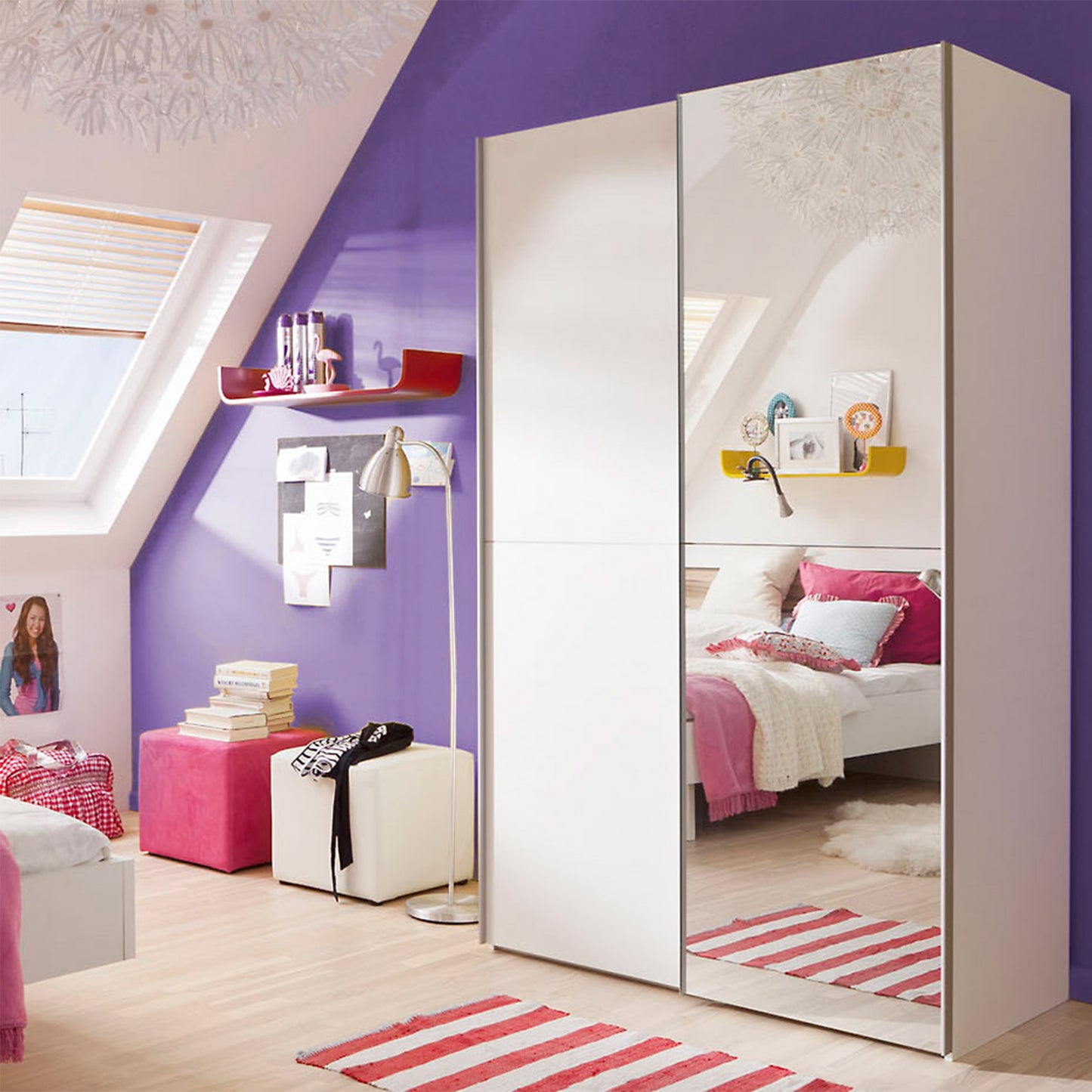 babetta 2 door sliding wardrobe in matt white with mirrored door