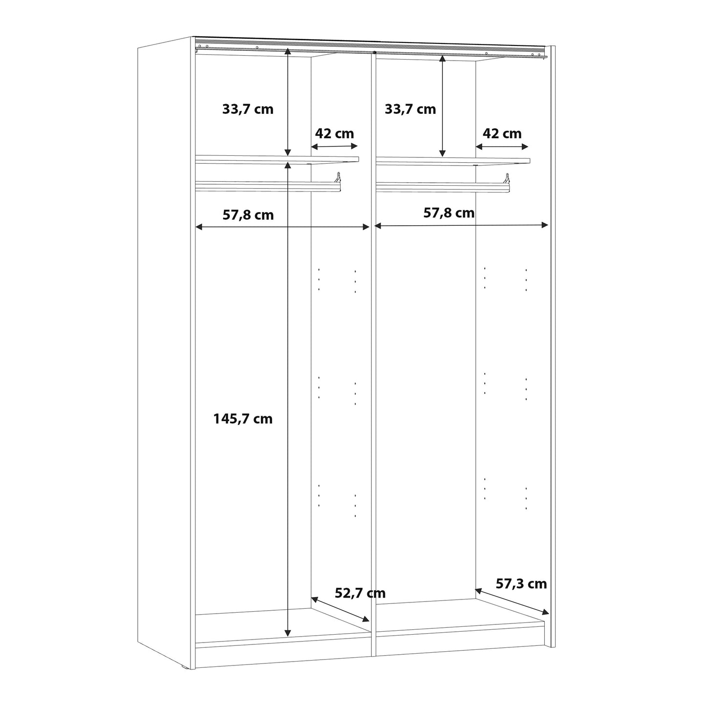 babetta 2 door sliding wardrobe in matt white with mirrored door