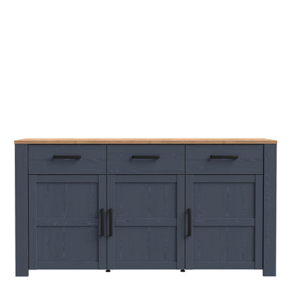 bohol 3 door 3 drawer sideboard in riviera oak/navy